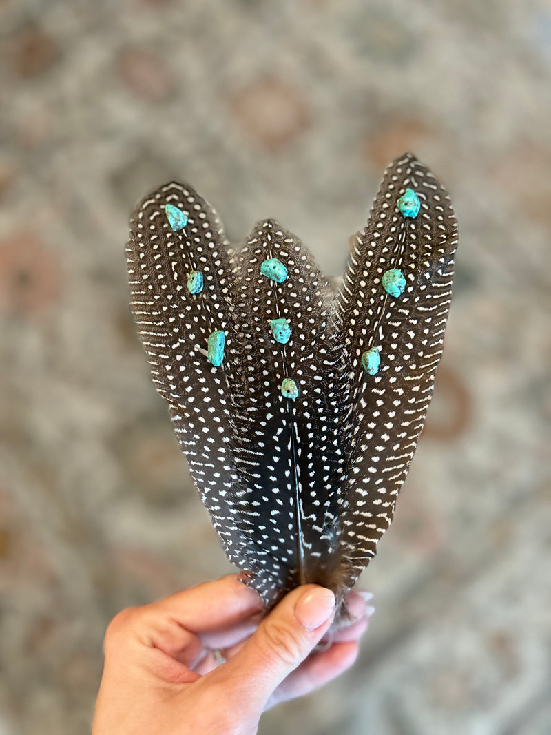 Turquoise Embellished Feather (Spotted)