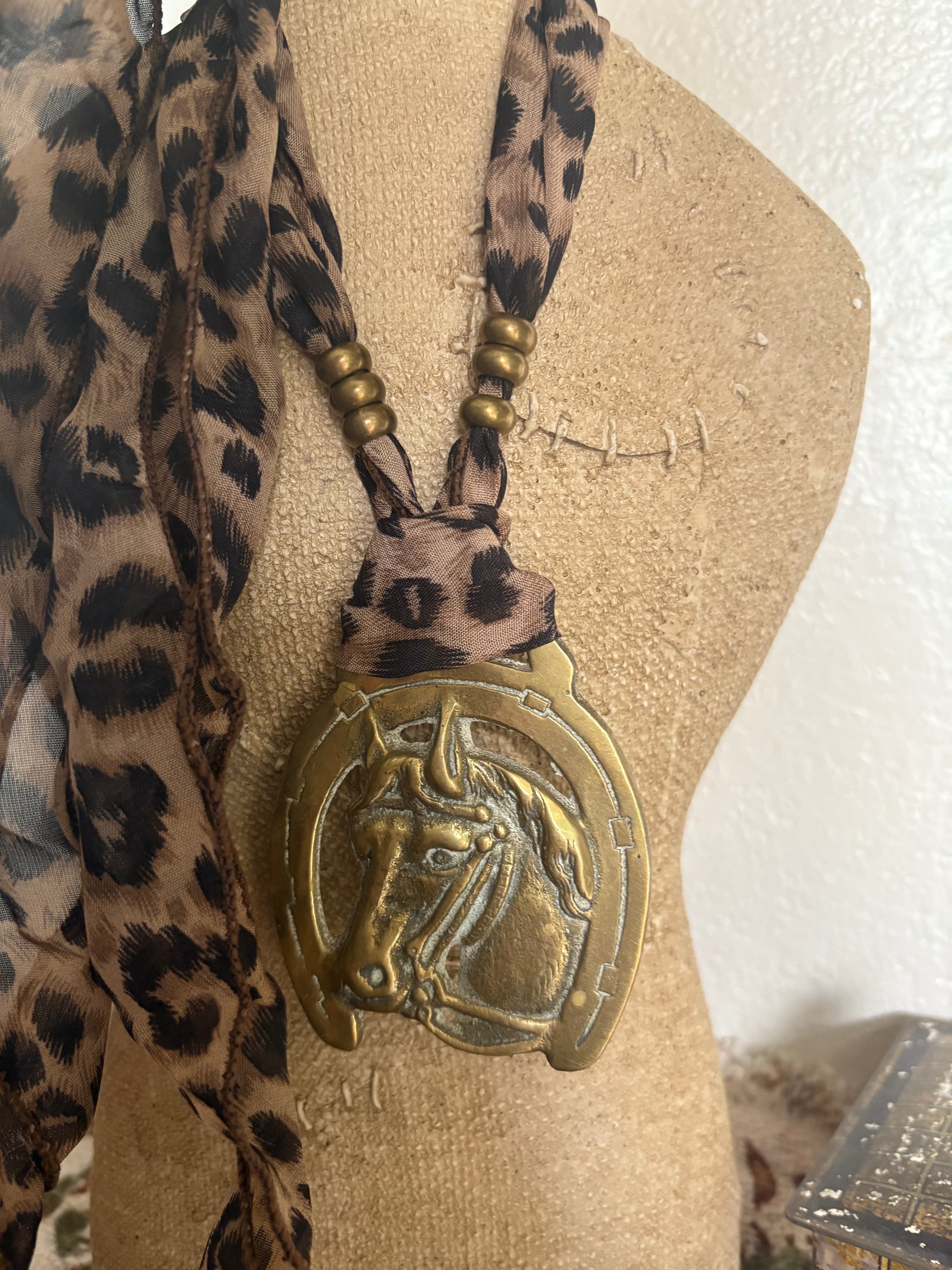 Horse Head in Horseshoe with Cheetah + Beads