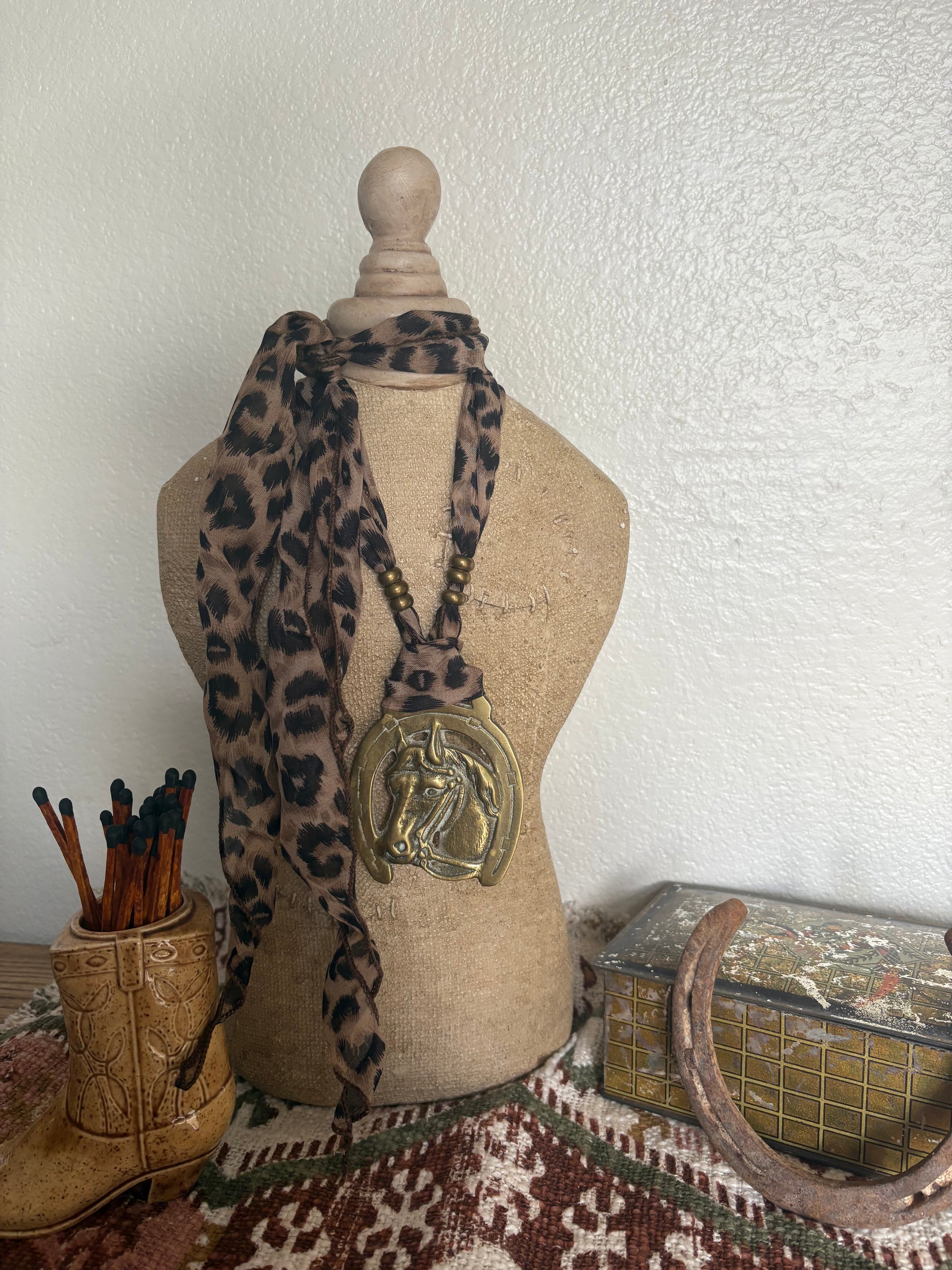 Horse Head in Horseshoe with Cheetah + Beads
