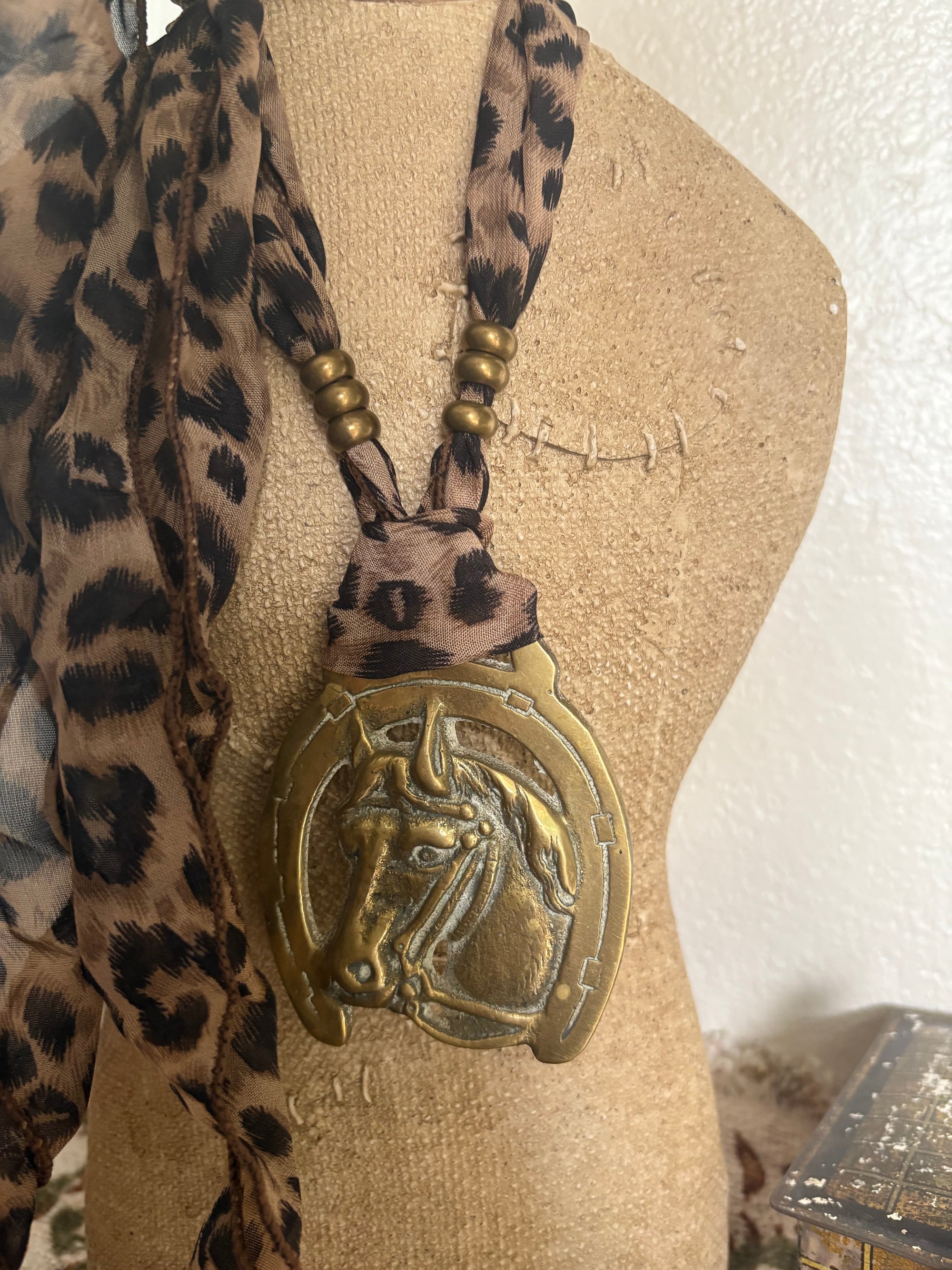 Horse Head in Horseshoe with Cheetah + Beads