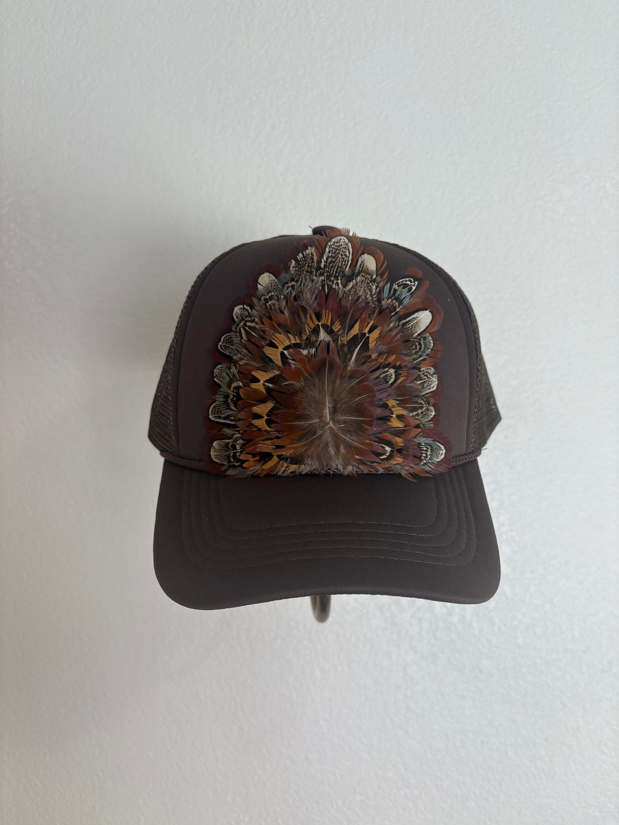 Dark Brown Feather Trucker Hat
