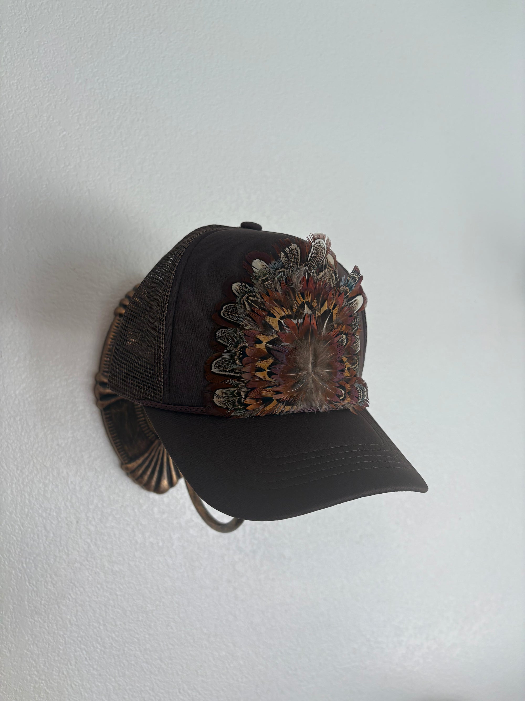 Dark Brown Feather Trucker Hat